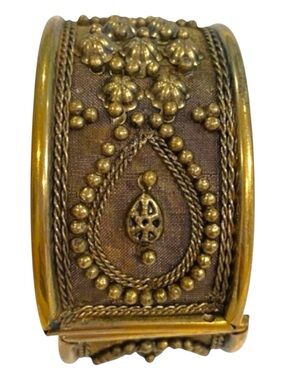Vintage Brass Hinged Cuff Bracelet With Ornate Floral Design Made In India boho